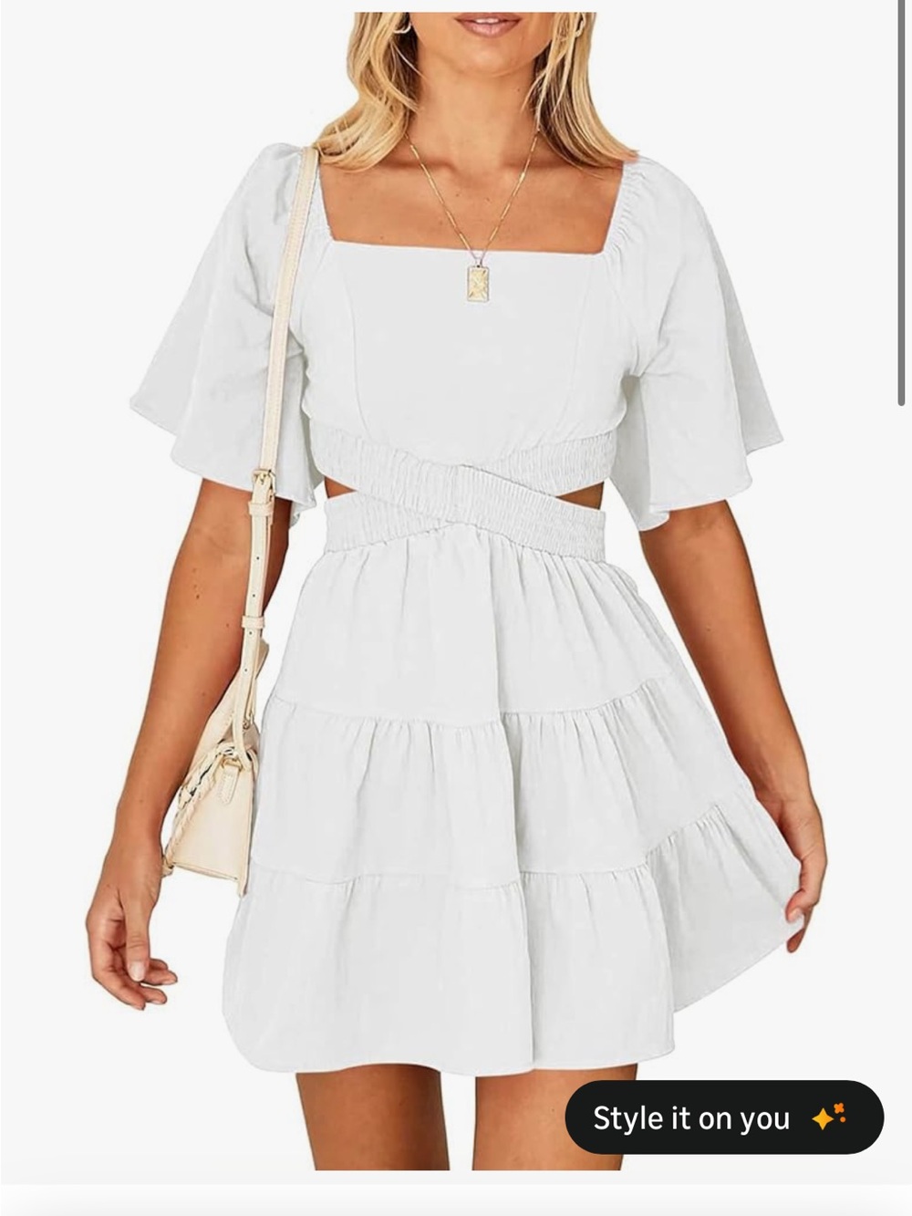 Women's White Square Neck Tiered Cutout Mini Dress